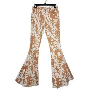 Saints & Hearts Women Jeans, Cow Print High Rise Flare Bell Bottom Jeans, S